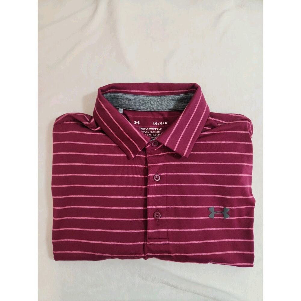 Under Armour The Play-Off Polo Shirt Mens Large Pink Striped Short Sleeve Golf